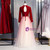 A-Line Red Velvet Tulle Long Sleeve Open Back Prom Dress