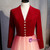 A-Line Red Velvet Tulle Long Sleeve Open Back Prom Dress