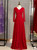 A-Line Burgundy Lace V-neck Long Sleeve Prom Dress 2020