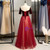 Burgundy Tulle Velvet Short Sleeve Backless Prom Dress