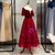 A-Line Burgundy Tulle Short Sleeve Backless Tea Length Prom Dress