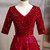 A-Line Burgundy Lace Sequins V-neck Short Sleeve Prom Dress 2020