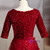 A-Line Burgundy Lace Sequins V-neck Short Sleeve Prom Dress 2020