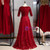 A-Line Burgundy Lace Sequins V-neck Short Sleeve Prom Dress 2020