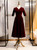 Dark Burgundy Velvet Short Sleeve Short Prom Dress 2020