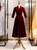 Dark Burgundy Velvet Short Sleeve Short Prom Dress With Bow 2020