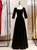 A-Line Black Velvet Square Short Sleeve Prom Dress 2020