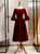 Burgundy Velvet Short Sleeve Bateau Neck Short Prom Dress 2020