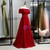 A-Line Burgundy Satin Off the Shoulder Beading Prom Dress 2020