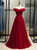 Burgundy Tulle Off the Shoulder Beading Prom Dress 2020