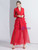 Red Suit Long Sleeve Tulle V-neck Evening Dress 2020