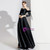 A-Line Black Satin Short Sleeve Off the Shoulder Prom Dress 2020