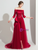 Burgundy Tulle Satin Off the Shoulder Half Sleeve Trouser Skirt Party Dress