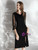 In Stock:Ship in 48 hours Black Satin Sheath V-neck 3/4 Sleeve Prom Dress