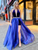 A-Line Blue Organza V-neck Backless Beading Prom Dress 2020