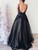 A-Line Black Tulle Appliques V-neck Backless Prom Dress