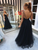 A-Line Black Tulle Beading Double Straps Backless Prom Dress