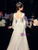 A-Line White Satin V-neck Horn Sleeve Wedding Dress