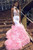 Pink Mermaid Satin Halter Sequins Backless Prom Dress With Feather