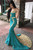 Blue Mermaid Satin Off the Shoulder Gold Appliques Prom Dress 2020