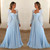 Light Blue Chiffon Long Sleeve Sweetheart Prom Dress With Feather 2020