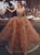 Coffee Ball Gown Tulle Beading Strapless Tiers Prom Dress 2020