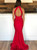 Red Mermaid Satin Halter Backless Sleeveless Prom Dress 2020