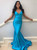 Blue Mermaid V-neck Satin Backless Pleats Prom Dress 2020