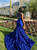 Royal Blue Mermaid Satin Flower Halter Appliques Backless Prom Dress 2020