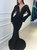 Black Mermaid Satin Long Sleeve Beading See Through V-neck Prom Dress 2020