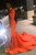 Orange Mermaid High Neck Long Sleeve Beading Prom Dress 2020