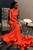 Orange Mermaid High Neck Long Sleeve Beading Prom Dress 2020