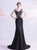 In Stock:Ship in 48 Hours Black Mermaid Satin Appliques Prom Dress 2020