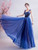 In Stock:Ship in 48 Hours Blue Tulle Two Colors Sparkle Sequins Off the Shoulder Prom Dress