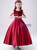 Shop 2020 Dark Red Satin Scoop Ankle Length Flower Girl Dress With Belt Under 100