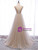 Champagne V Neck Tulle Beading Floor Length Backless Prom Dress