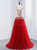 Sexy A-Line Red Tulle Appliques Long Prom Dresses