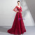 In Stock:Ship in 48 Hours Burgundy Tulle V-neck Appliques Prom Dress 2020