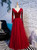 Burgundy Tulle Velvet V-neck Beading Prom Dress With Bow 2020