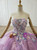 Purple Ball Gown Appliques Tulle 3D Flower Strapless Wedding Dress 2020