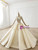 Champagne Ball  Gown Tulle High Neck Long Sleeve Beading Wedding Dress 2020