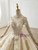 Champagne Ball  Gown Tulle High Neck Long Sleeve Beading Wedding Dress 2020