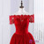Red Lace Hi Lo Off The Shoulder Short Sleeve Prom Dress