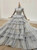 Gray Ball Gown Tulle Long Sleeve High Neck Beading Wedding Dress 2020