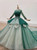 Green Ball Gown Tulle Long Sleeve Beading Wedding Dress 2020