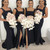 Black Square Straps Sweep Train Satin Mermaid Bridesmaid Dresses 2020
