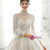 Free Shipping Champagne Ball Gown Tulle High Neck Long Sleeve Wedding Dress With Pearls 2020