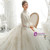 Free Shipping Champagne Ball Gown Tulle High Neck Long Sleeve Wedding Dress With Pearls 2020