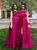 Find Your Dress For Prom! A-Line Fuchsia Satin Halter Bridesmaid Dress With Side Split