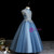 100% Custom Made Blue Ball Gown Tulle High Neck Cap Sleeve Flower Girl Dress